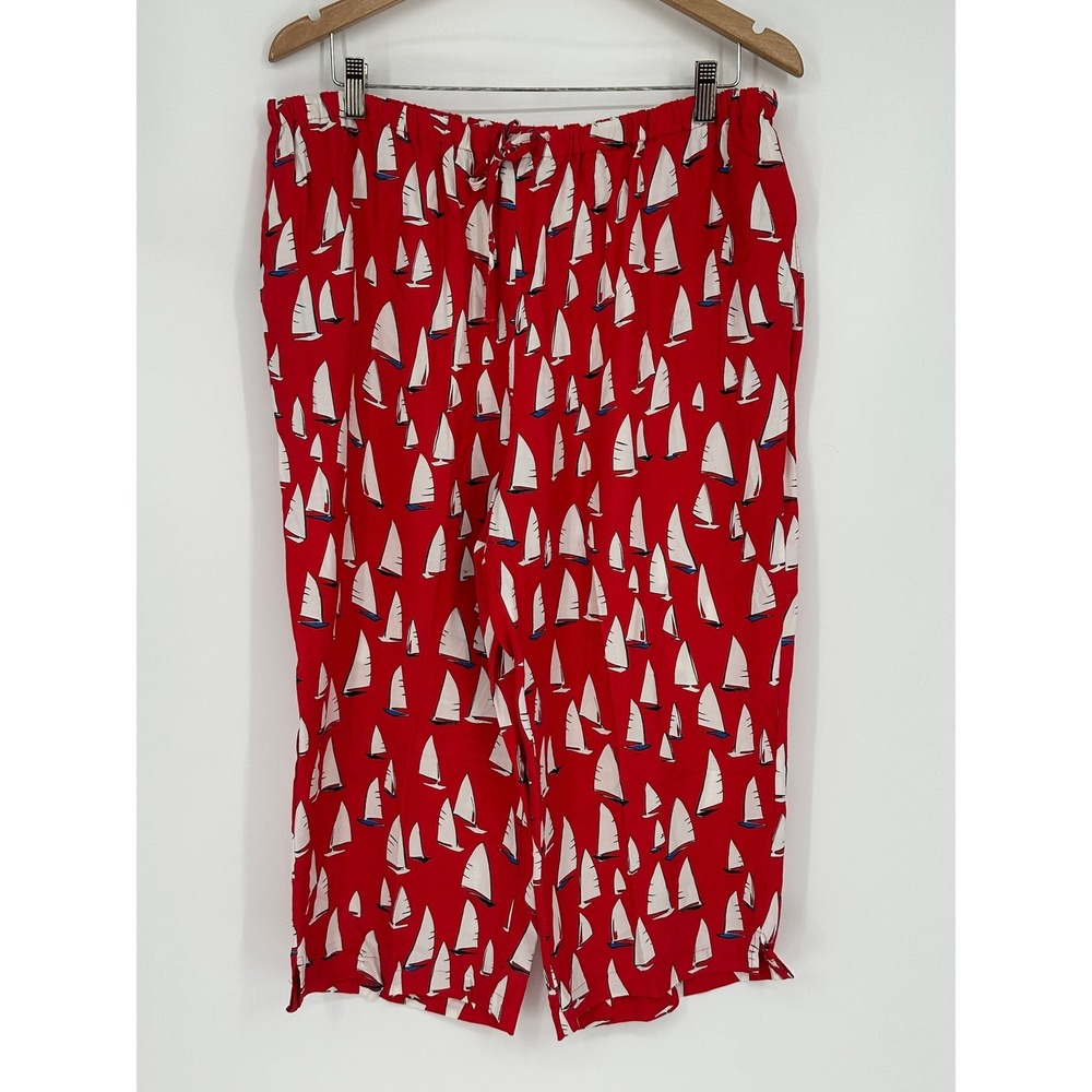 BellePointe Vintage Red Sailboat Print Rayon Wide Leg Pants XL Made in USA